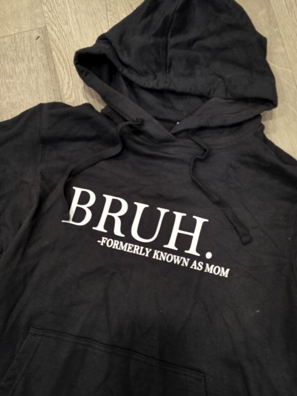 Bruh. Formerly Known As Mom Black Hoodie Pullover M Port & Company Unisex